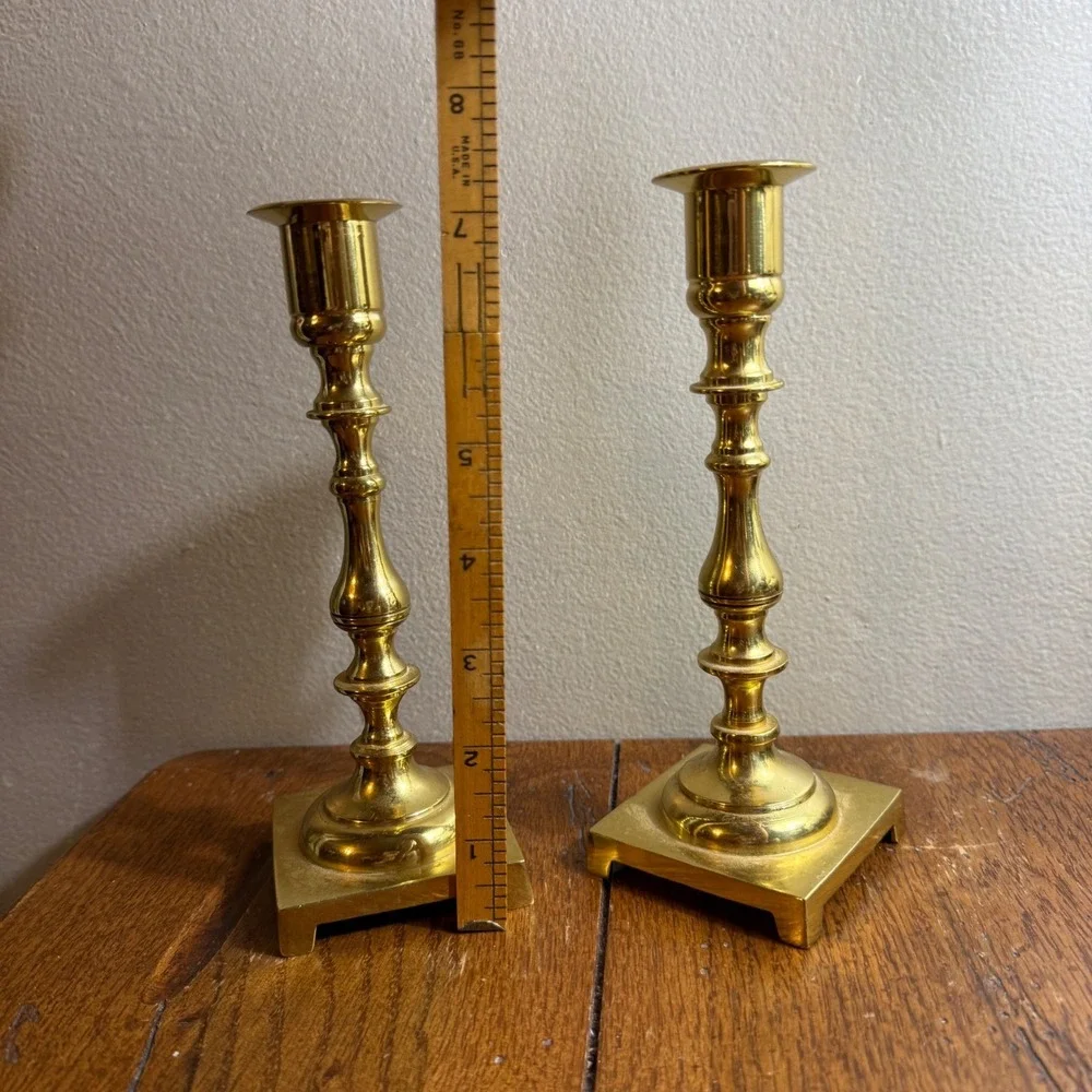 Vintage MCM Solid Brass Candle Stick Holders Original Patina Japan 7.25
